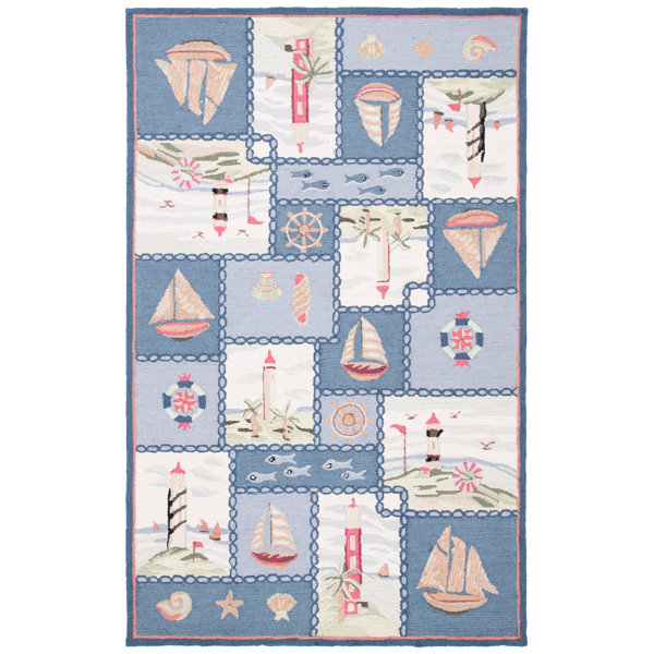 Winston Porter Jonsson Handmade Looped/Hooked Wool Area Rug in Blue